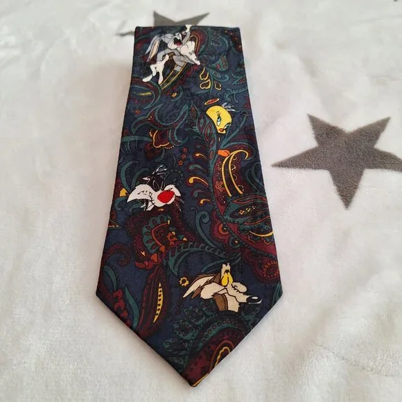 Vintage Mens Neck Tie Warner Bros. Looney Tunes Mania Bugs Bunny Friends Paisley - Picture 2 of 7